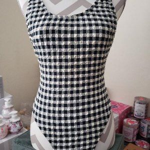 NWOT Pacific Connections vintage black & white gingham 1-piece swimsuit, sz 9/10